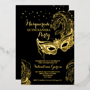 Luxus Gold-Masquerade-Einladung zur Quinceañera Folieneinladung