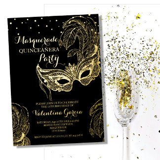 Luxus Gold Masquerade Quinceñera Einladung