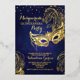 Luxus Gold Masquerade Quinceñera Maskendesign Folieneinladung