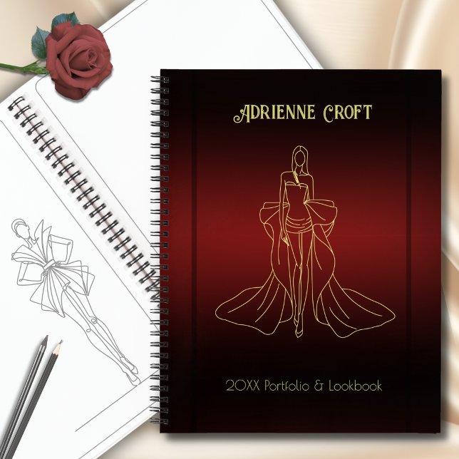 Luxus-Gold-Modedesigner-Skizzenbuch-Journal Notizbuch (Chic burgundy & gold fashion designer sketchbook. The ultimate luxury custom gift idea.)