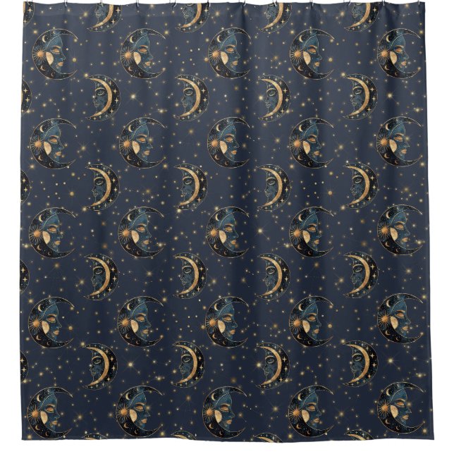 Luxus-Gold-Mond-Himmelsmuster Duschvorhang (Vorderseite)