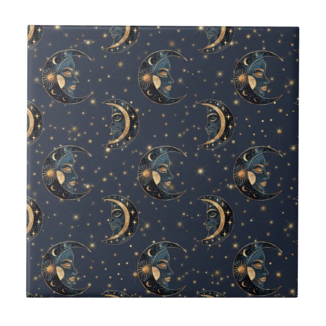 Luxus-Gold-Mond-Himmelsmuster Fliese (Vorderseite)