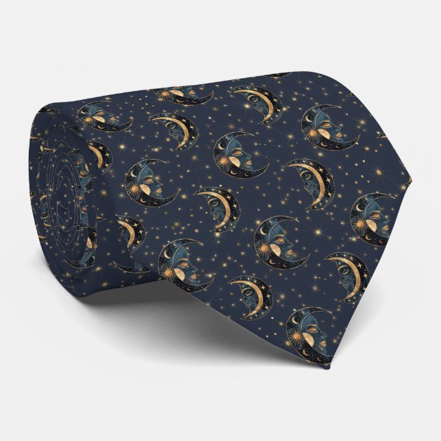 Luxus-Gold-Mond-Himmelsmuster Krawatte (Gerollt)
