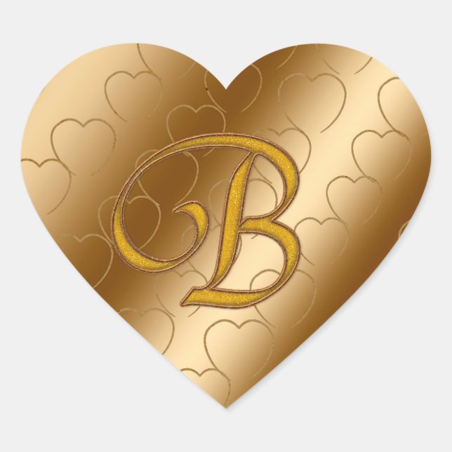 Luxus Gold Monogram B Herz-Aufkleber (Vorderseite)