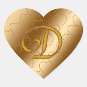 Luxus Gold Monogram D Herz-Aufkleber