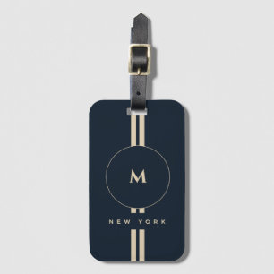 Luxus-Gold-Monogramm-Initial-Midnight-Navy-Gepäcka Gepäckanhänger