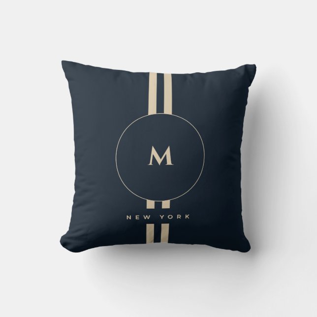 Luxus-Gold-Monogramm-Initial-Midnight-Navy Kissen (Vorderseite)