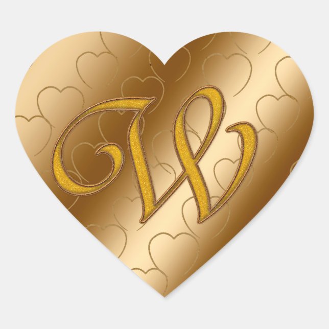 Luxus Gold Monogramm W Herz-Aufkleber (Vorderseite)