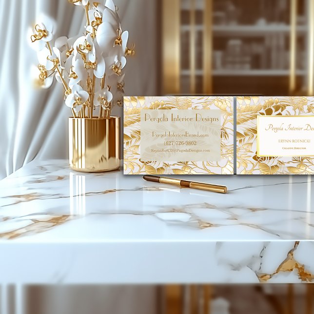 Luxus Gold Monstera Leaf Design Custom Visitenkarte (Stylish Luxury Monstera Leaf Gold and Ivory Business Cards )