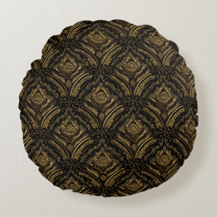 Luxus Gold Ornamentales Damastmuster Rundes Kissen