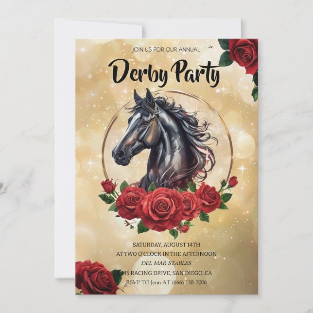 Luxus-Gold-Party-Einladung Kentucky Derby Schwarz Einladung (Vorderseite)