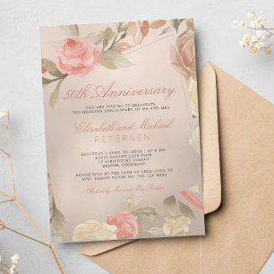 Luxus Gold Pfirsich Koralle Floral Hochzeit Jubilä Einladung