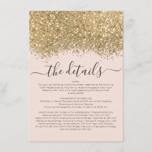 Luxus Gold Pink Glitzer Confetti Wedding Details Begleitkarte