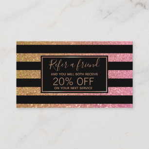 Luxus Gold Pink Glitzer Streifen - Empfehlungskart Empfehlungskarte