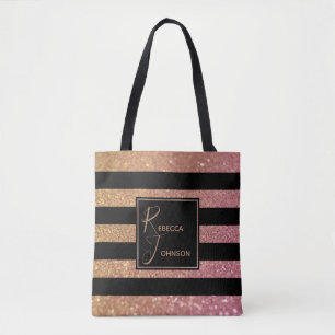 Luxus Gold Pink Glitzer Streifen Monogramm Name