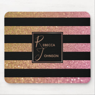 Luxus Gold Pink Glitzer Streifen - Mousepad