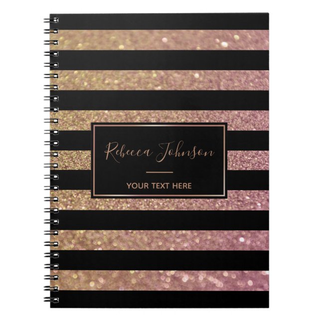 Luxus Gold Pink Glitzer Streifen - Notebook Notizblock (Vorderseite)