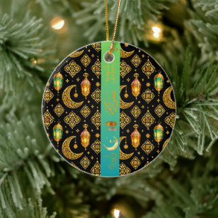 Luxus-Gold-Ramadan-Laternen Teal Schwarze Keramik Ornament