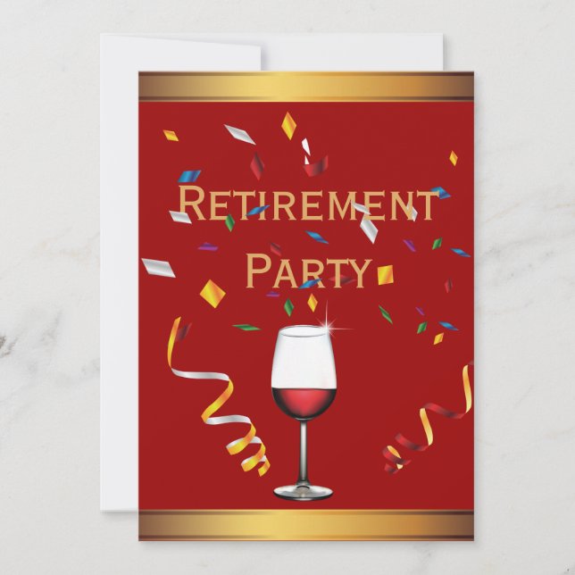 Luxus Gold & Red Wine Retirement Party Einladung (Vorderseite)