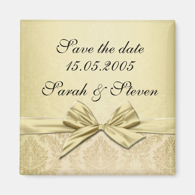 Luxus Gold Ribbon Damask Save the Date Magnet (Vorne)