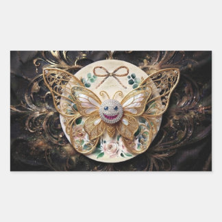Luxus-Gold-Schmetterling-Danke-Aufkleber | Elegant Rechteckiger Aufkleber