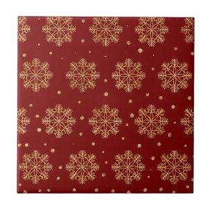 Luxus-Gold-Schneeflocke-Karmesinrot-Weihnachten Fliese