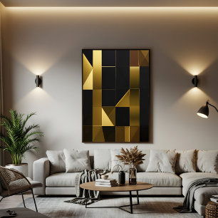 Luxus Gold Schwarz Geometrisches Mosaik Leinwanddruck