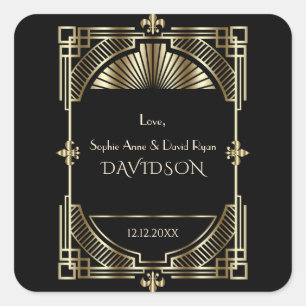 Luxus Gold Schwarz Great Gatsby Roaring Twenties H Quadratischer Aufkleber