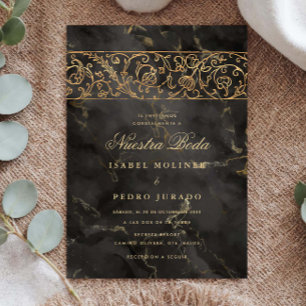Luxus Gold Schwarz Marmor Nuestra Boda Hochzeit Einladung