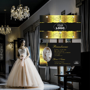 Luxus Gold Schwarz Verzierte Ränder Juwelen Logo F Visitenkarte