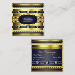 Luxus Gold Shimmer mit dunkelblau und Edelsteinen Quadratische Visitenkarte