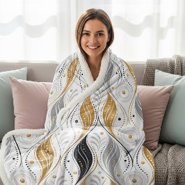 Luxus Gold Silber Schwarz Art Deco abstraktes Must Sherpadecke