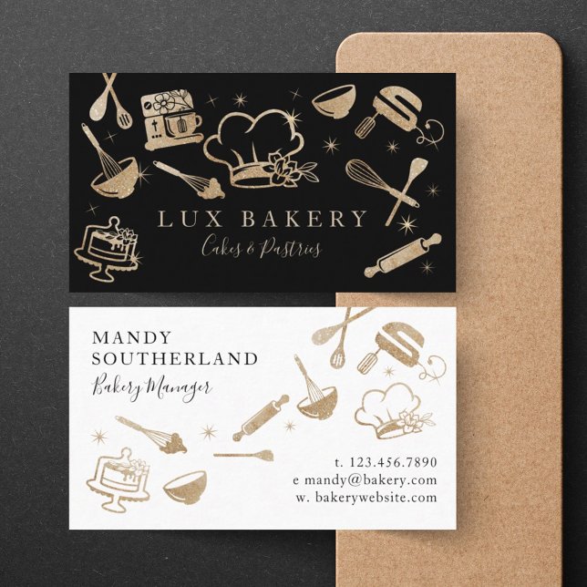 Luxus Gold Sparkle Backen Backen Utensil Bäckerei Visitenkarte (Luxury Gold Sparkle Baking Cooking Utensil Bakery Business Card)