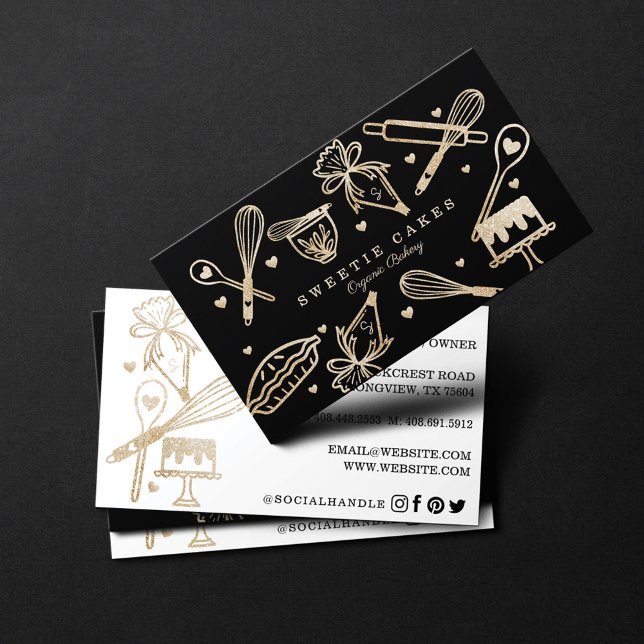 Luxus Gold Sparkle Backen Backen Utensil Bäckerei Visitenkarte (Luxury Gold Sparkle Baking Cooking Utensil Bakery Business Card)