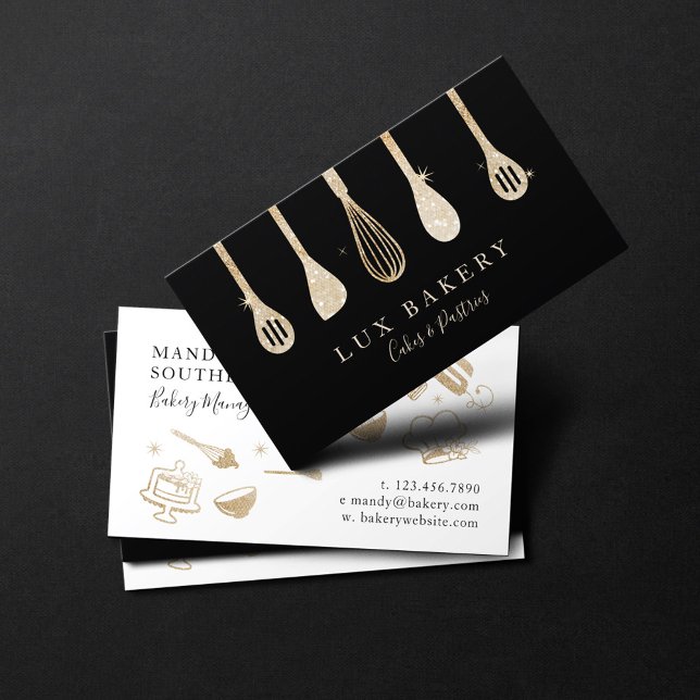 Luxus Gold Sparkle Golden Baker's Utensils Visitenkarte (Von Creator hochgeladen)