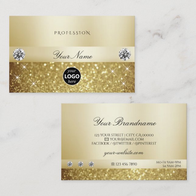 Luxus Gold Sparkling Glitzer mit Logo Modern Visitenkarte (Vorne/Hinten)