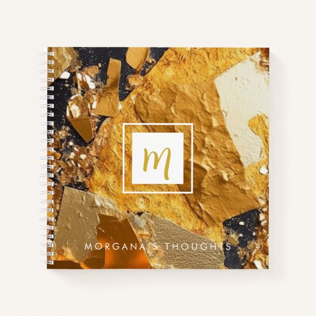 Luxus Gold Teller Sparkle Monogram Square Notizbuch (Vorderseite)