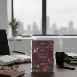 Luxus Gold Text Dunkles Holz Rose Ruhestand Einlad Einladung