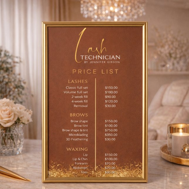Luxus-Gold- und Brauntöne-Lash-Tech-Preisliste  Poster (Von Creator hochgeladen)