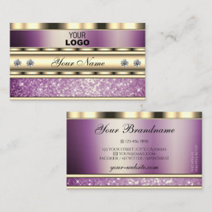 Luxus Gold und glänzender Lila Glitzer mit Logo Visitenkarte