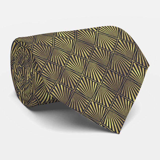 Luxus Gold und Navy Blue Art Deco Neck Tie Krawatte (Gerollt)