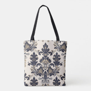 Luxus Gold und Navy Blue Damask Tote Bag