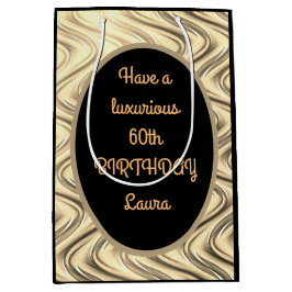 Luxus Gold und Schwarz Personalisiert 60. Geburtst Mittlere Geschenktüte