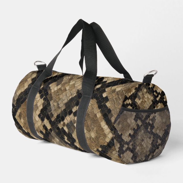 Luxus-Gold- und Schwarz-Schlangenledermuster Duffle Bag (Rechte Ecke)