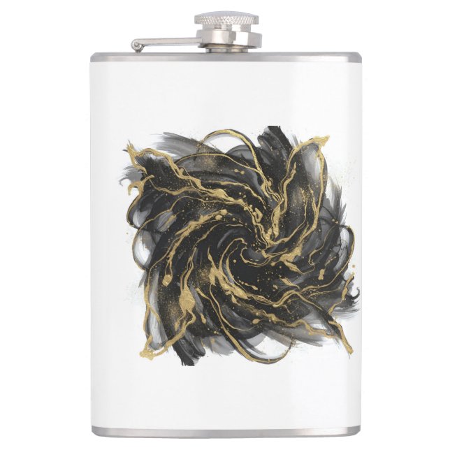 Luxus Gold und schwarze abstrakte Marmor  Flachmann (Vorderseite)