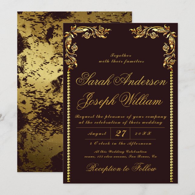 Luxus Gold Vintag & Golden Foil Wedding Einladung (Vorne/Hinten)