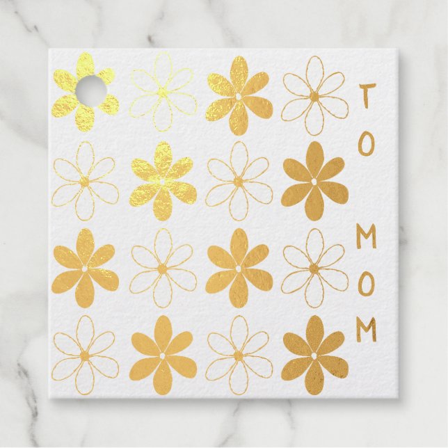 Luxus Gold White Daisy Blume Muster Geschenkanhänger (Vorderseite)