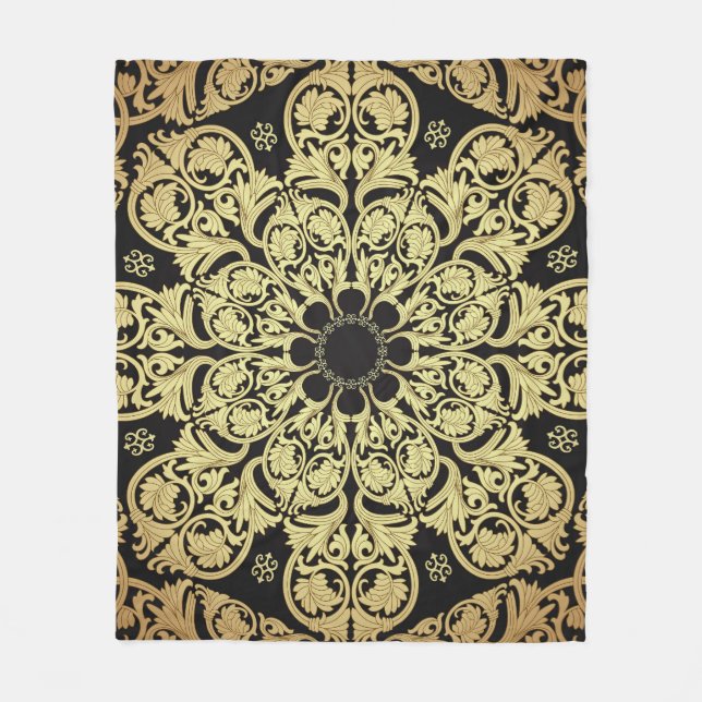 Luxus Gold Wirbel Blumenhintergrund Fleecedecke (Vorderseite)