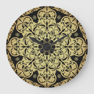 Luxus Gold Wirbel Blumenhintergrund Große Wanduhr