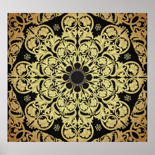 Luxus Gold Wirbel Blumenhintergrund Poster